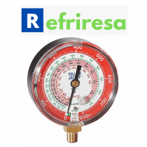 Manómetro,3-1/8" diá.,Alta,Rojo,800 psi